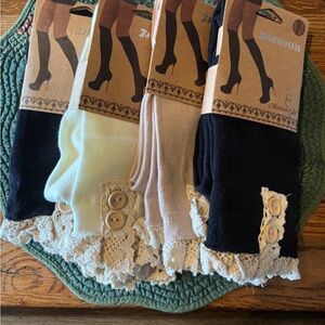 Women's Button Lace Trim Socks - Black, Cream, Tan